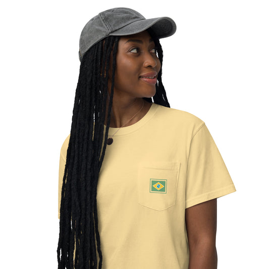 Pocket T-Shirt - Brazil Flag Designer Brand - Unisex - Brazilian Regional Clothing | Berimba
