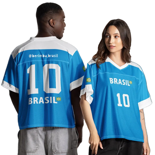 Camiseta Jersey de Futebol Azul - Torcida Brasil – até 6XL | Berimba