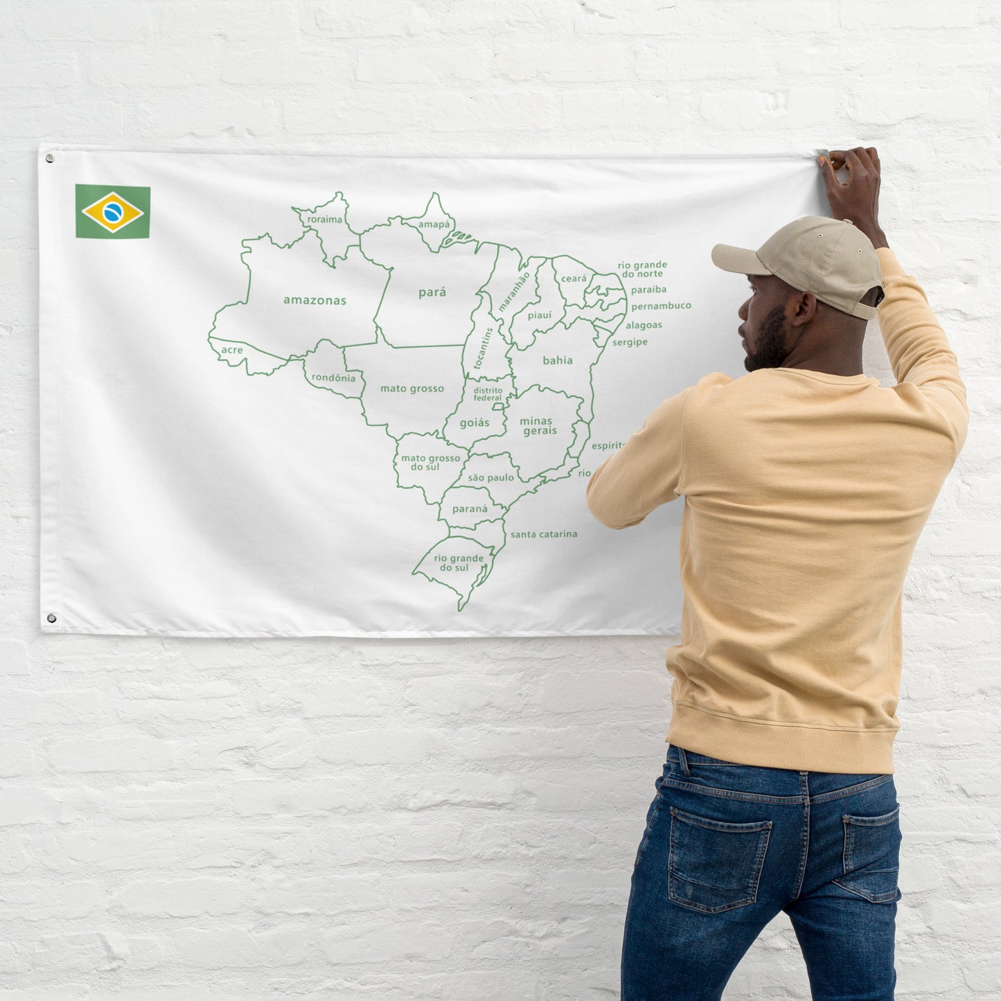 Decorative Flag (wall hanging) - Map of Brazil and Brazilian States - 194x96cm - Brazilian Regional Clothing | Berimba