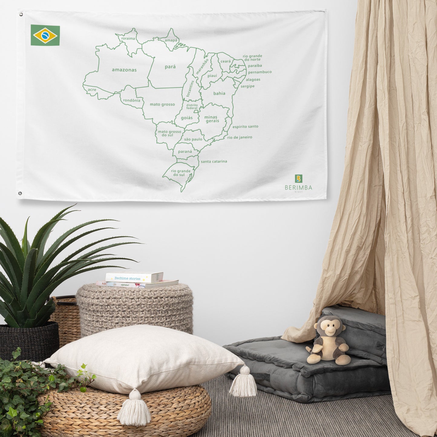 Decorative Flag (wall hanging) - Map of Brazil and Brazilian States - 194x96cm - Brazilian Regional Clothing | Berimba