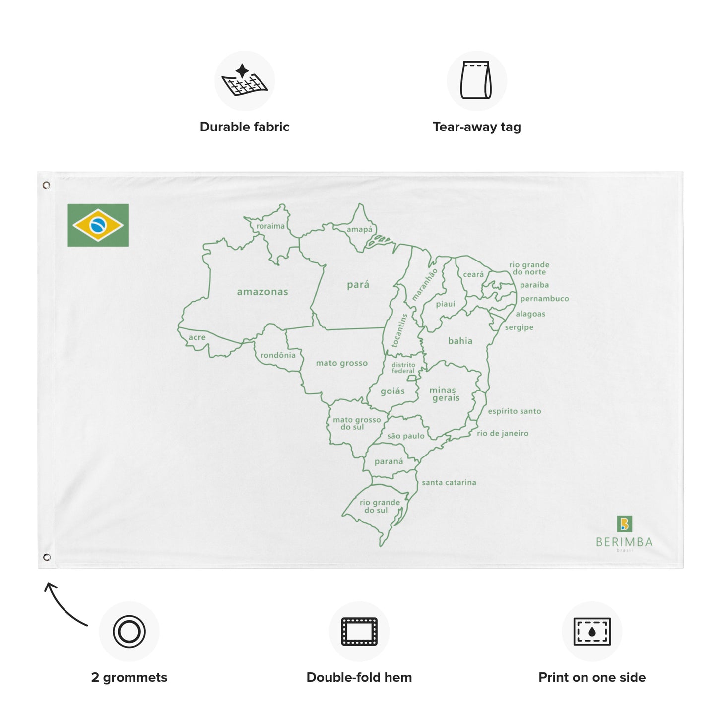 Decorative Flag (wall hanging) - Map of Brazil and Brazilian States - 194x96cm - Brazilian Regional Clothing | Berimba