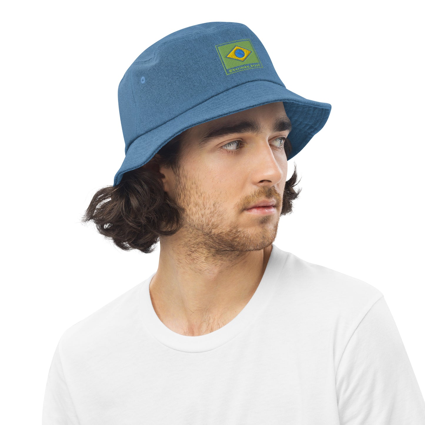 Bucket Fisherman Hat - Denim - Brazil Grife Flag - Brazilian Regional Clothing | Berimba