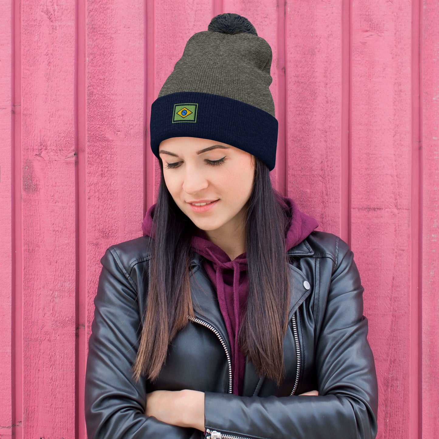 Beanie with Pompom - Brazil Grife Flag - Brazilian Regional Clothing | Berimba