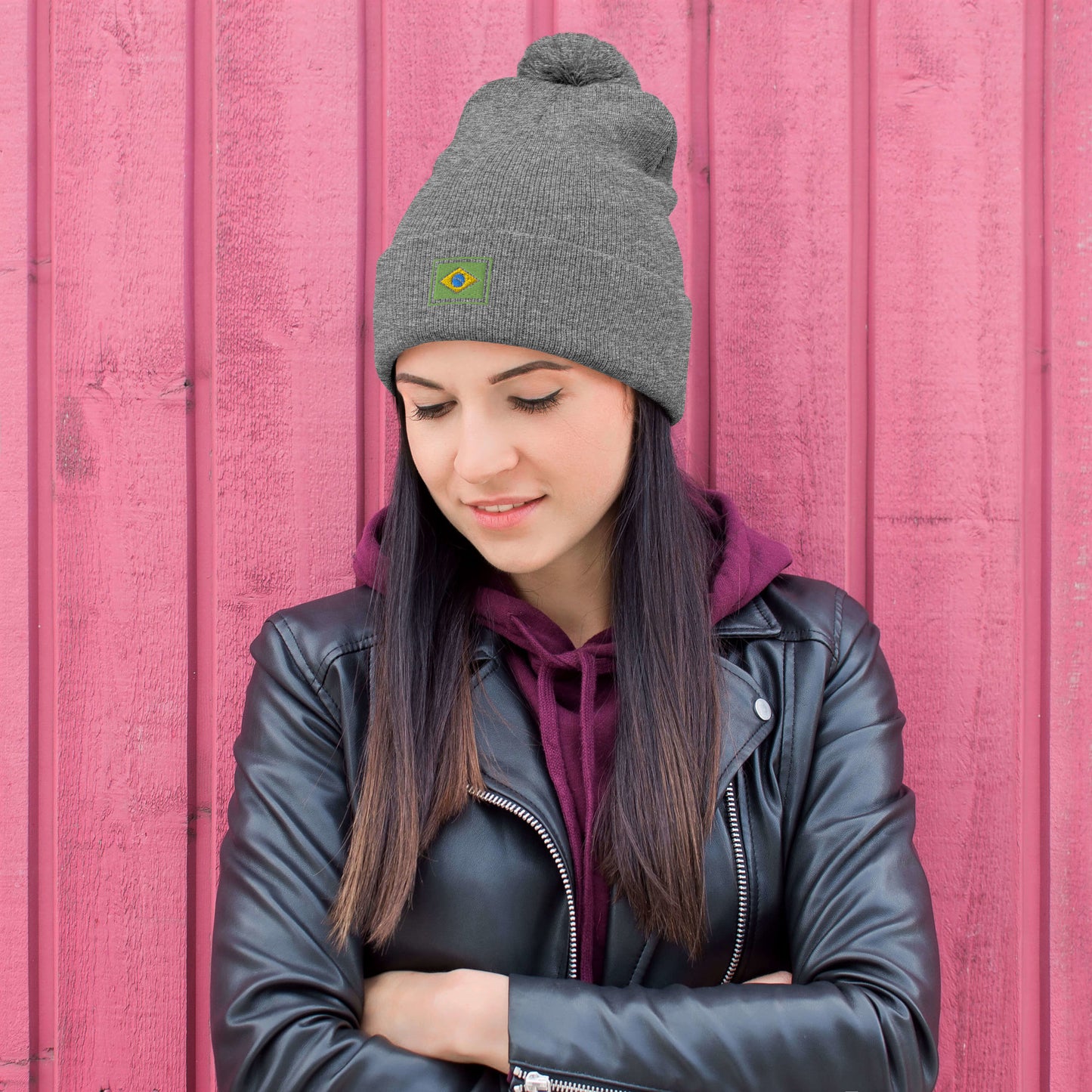 Beanie with Pompom - Brazil Grife Flag - Brazilian Regional Clothing | Berimba