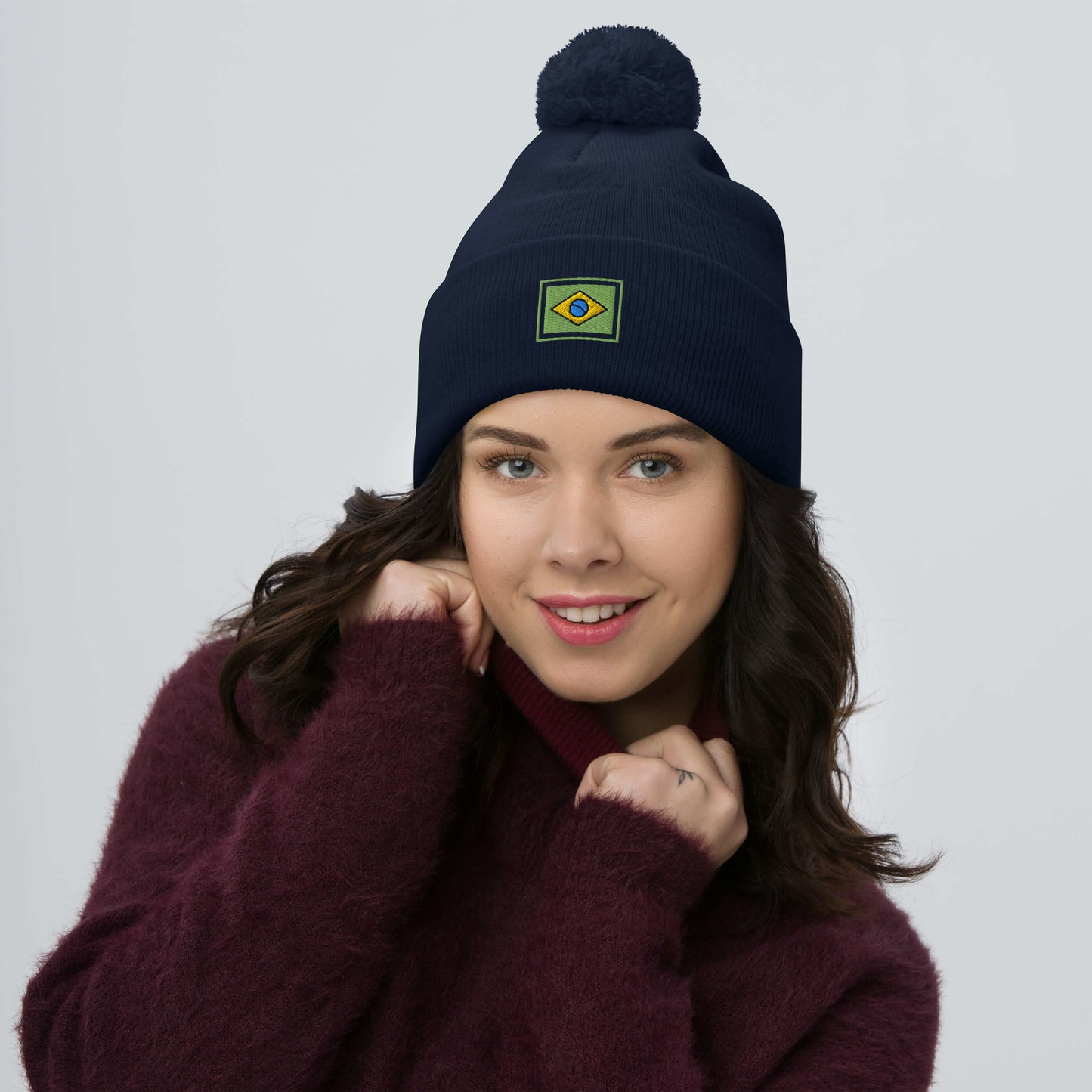 Beanie with Pompom - Brazil Grife Flag - Brazilian Regional Clothing | Berimba