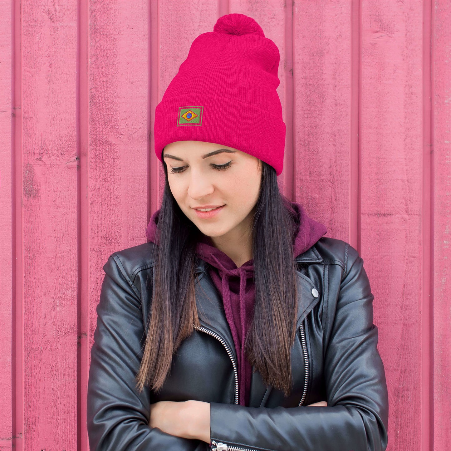 Beanie with Pompom - Brazil Grife Flag - Brazilian Regional Clothing | Berimba