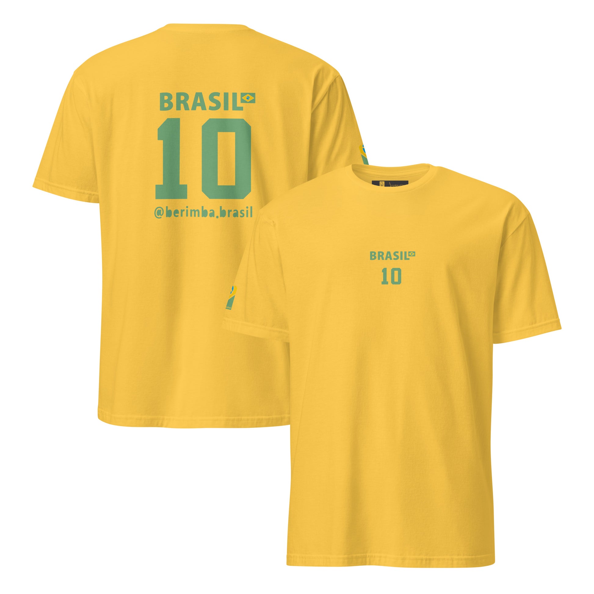 Camiseta Brasil vintage Torcida Brasil é 10 amarela — frente e costas