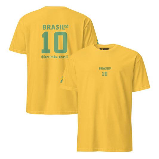 Camiseta Brasil vintage Torcida Brasil é 10 amarela — frente e costas