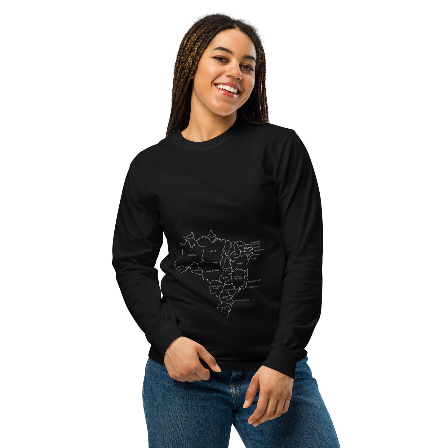 Long Sleeve T-Shirt - Brazil Map Lines - unisex - Brazilian Regional Clothing | Berimba