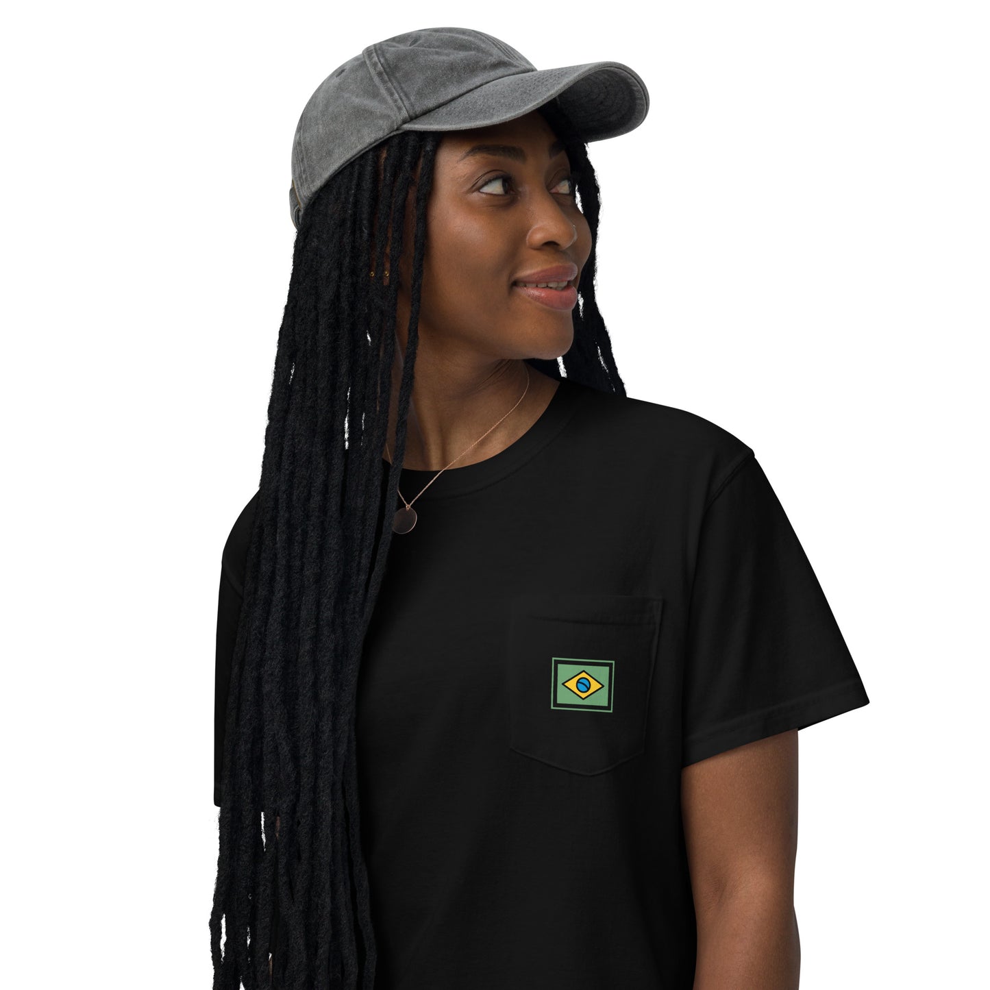Pocket T-Shirt - Brazil Flag Designer Brand - Unisex - Brazilian Regional Clothing | Berimba
