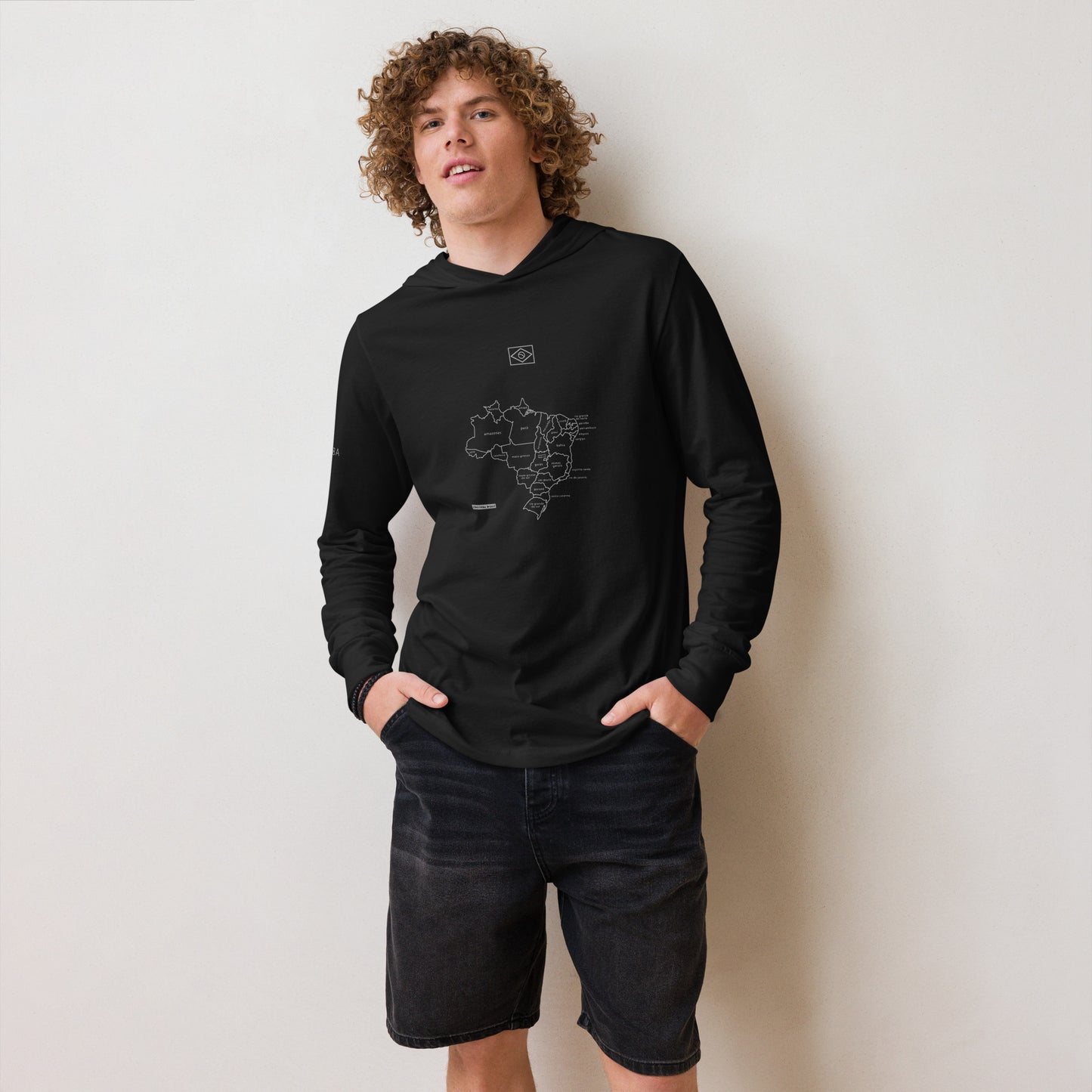 Long Sleeve Hooded T-Shirt - Brazil Map - unisex - Brazilian Regional Clothing | Berimba