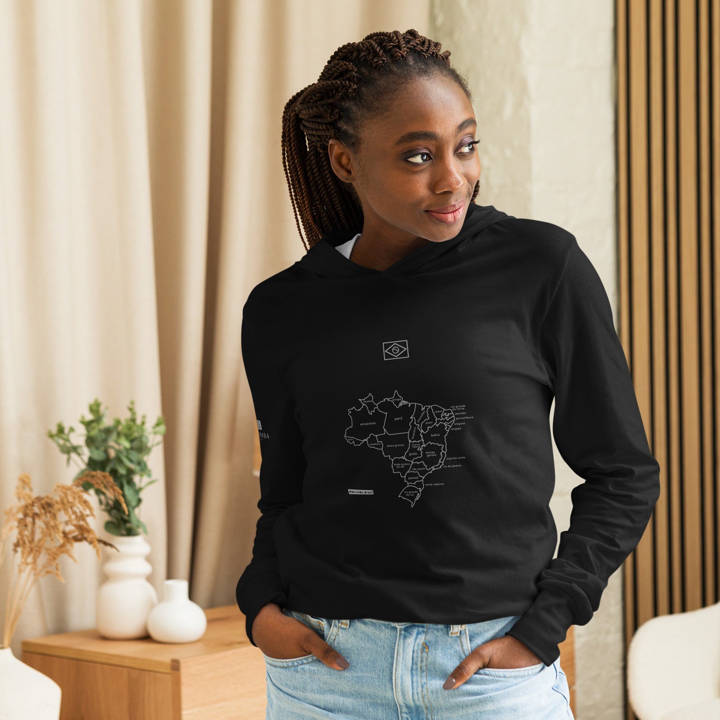 Long Sleeve Hooded T-Shirt - Brazil Map - unisex - Brazilian Regional Clothing | Berimba