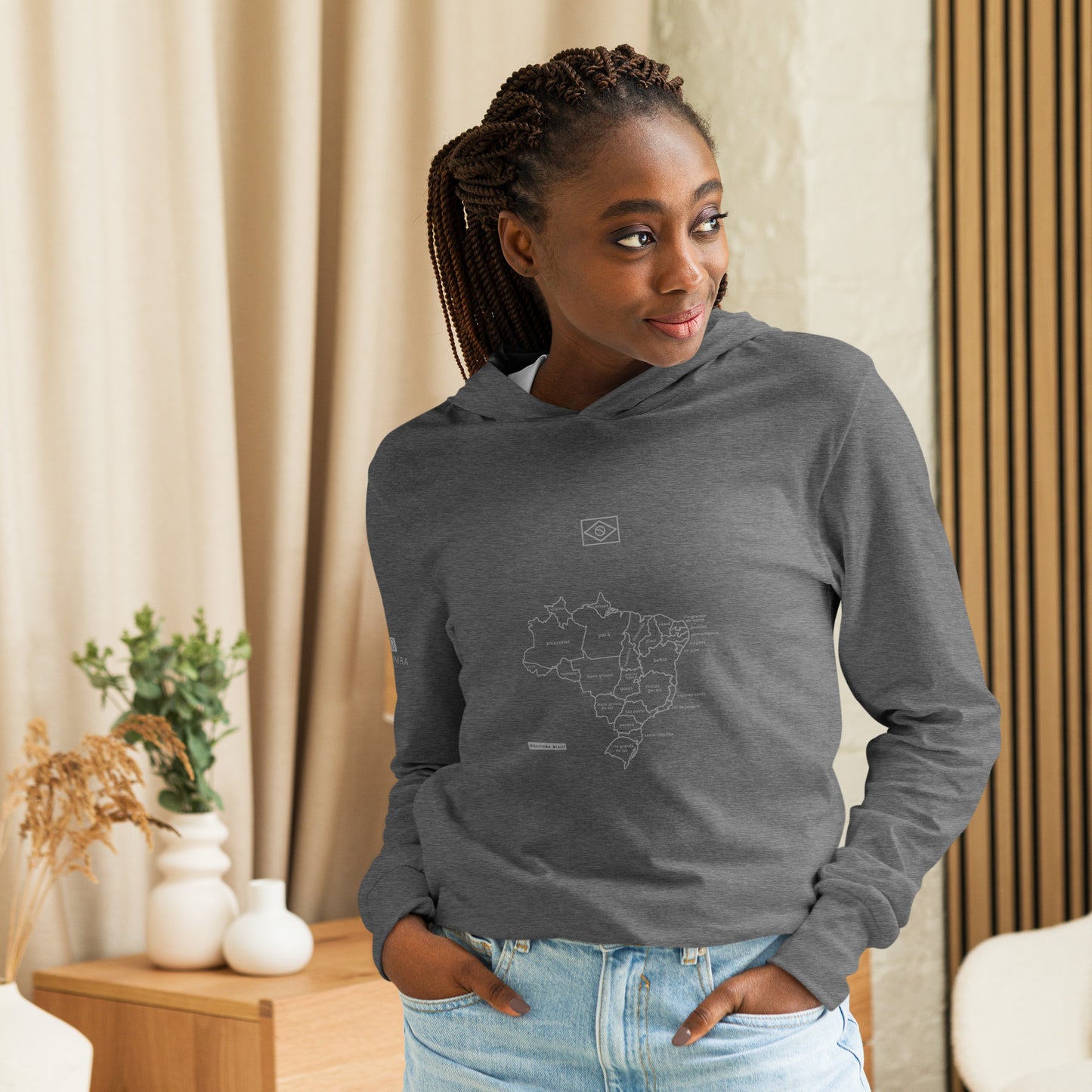 Long Sleeve Hooded T-Shirt - Brazil Map - unisex - Brazilian Regional Clothing | Berimba