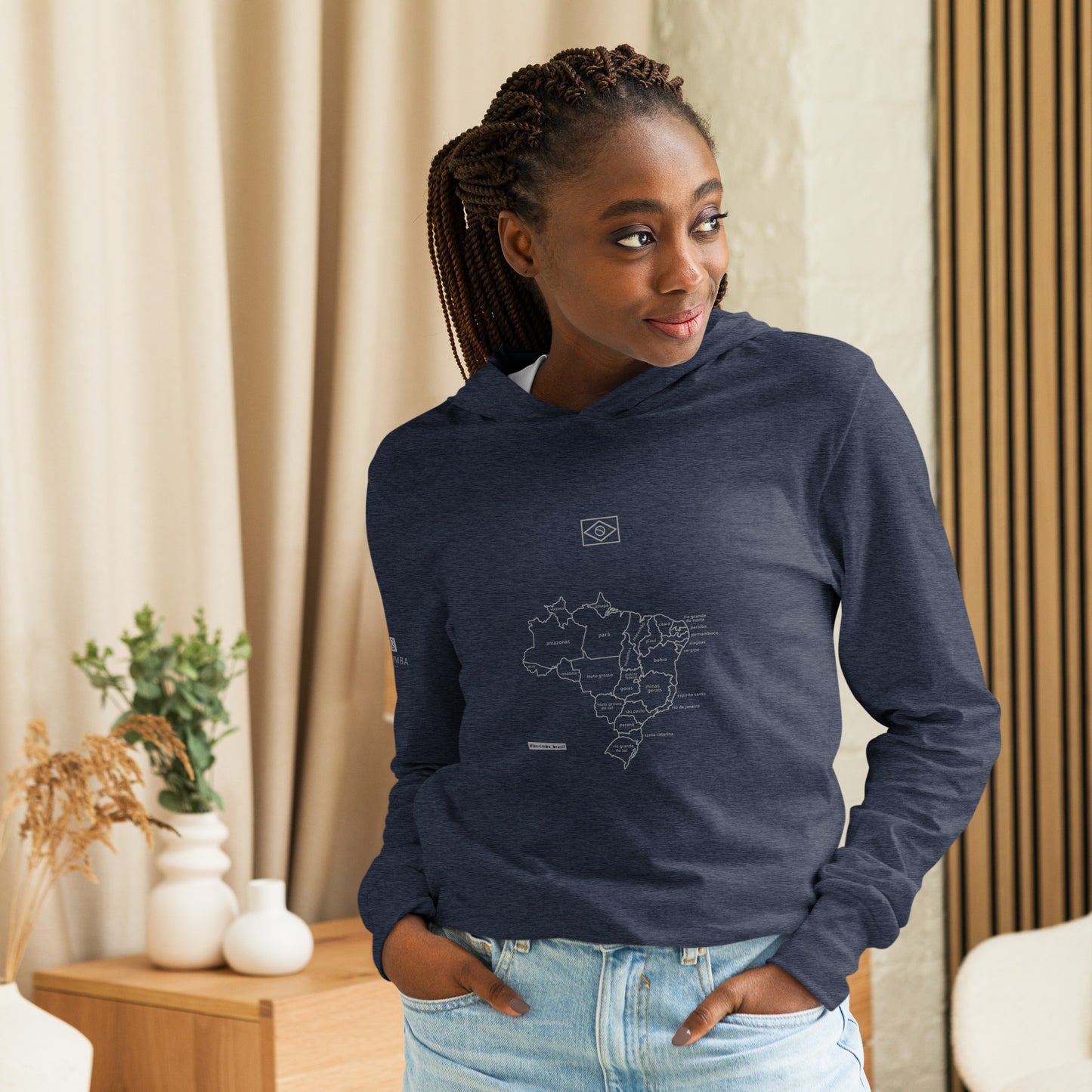 Long Sleeve Hooded T-Shirt - Brazil Map - unisex - Brazilian Regional Clothing | Berimba