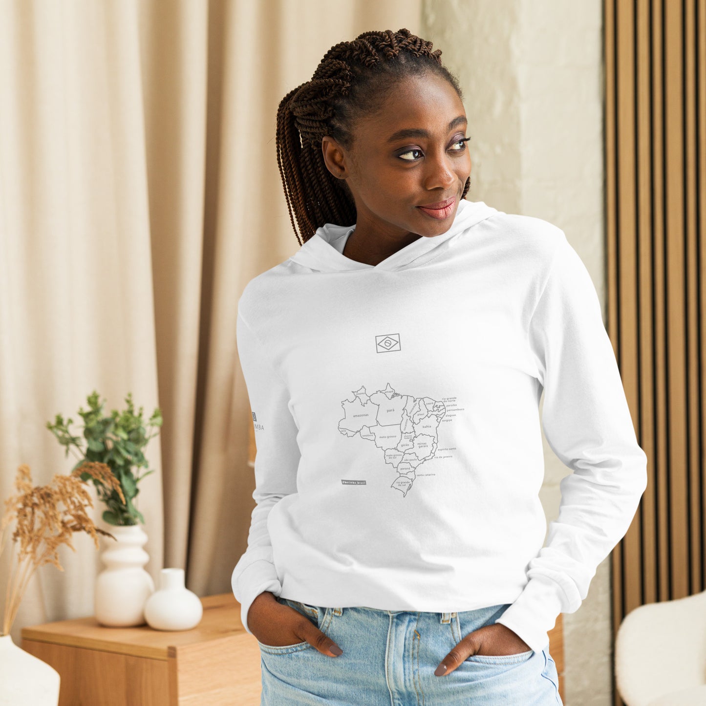 Long Sleeve Hooded T-Shirt - Brazil Map - unisex - Brazilian Regional Clothing | Berimba